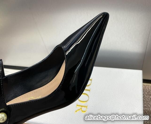 Shop Duplicate Dior Jolie Heeled Mules 7cm in Black Patent Calfskin with Pearls 702058