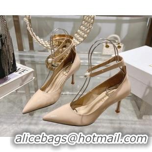 Big Discount Dior Tribales Pumps 8.5cm with Pearl Ankle Strap in Patent Calfskin Nude 702062