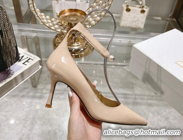 Big Discount Dior Tribales Pumps 8.5cm with Pearl Ankle Strap in Patent Calfskin Nude 702062