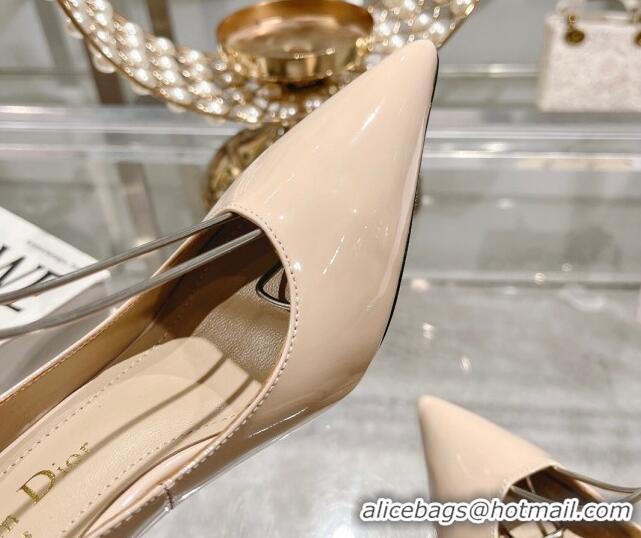 Big Discount Dior Tribales Pumps 8.5cm with Pearl Ankle Strap in Patent Calfskin Nude 702062