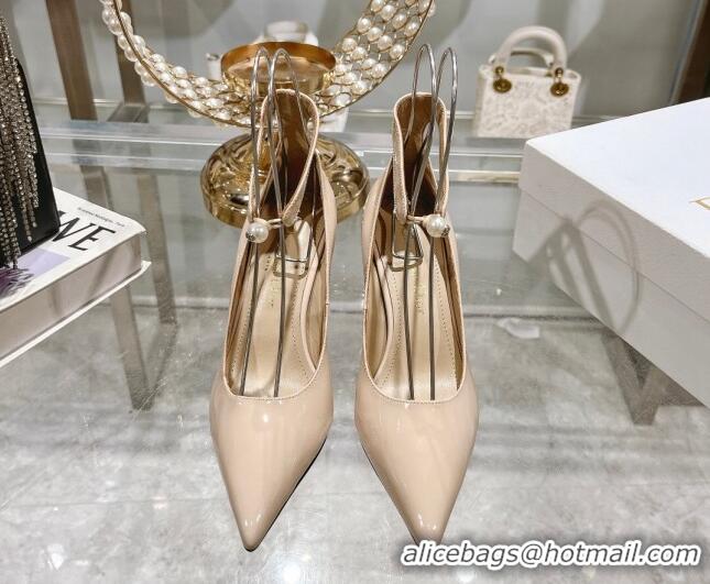 Big Discount Dior Tribales Pumps 8.5cm with Pearl Ankle Strap in Patent Calfskin Nude 702062