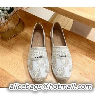 Perfect Dior Granville Espadrilles Flat in White Cotton Embroidered with Butterfly Motif 702064