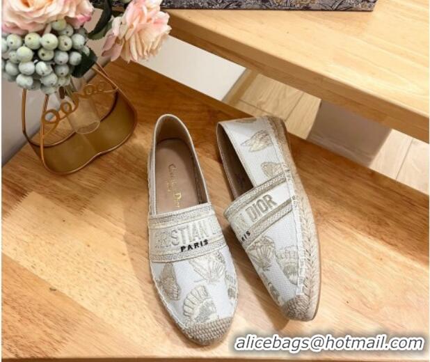 Perfect Dior Granville Espadrilles Flat in White Cotton Embroidered with Butterfly Motif 702064