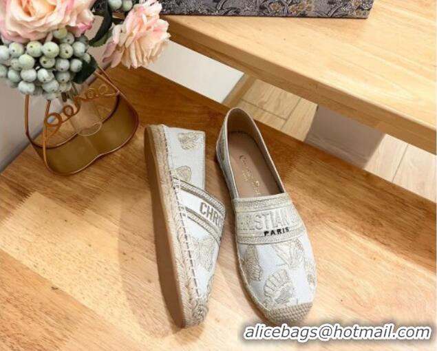 Perfect Dior Granville Espadrilles Flat in White Cotton Embroidered with Butterfly Motif 702064