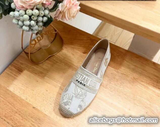 Perfect Dior Granville Espadrilles Flat in White Cotton Embroidered with Butterfly Motif 702064