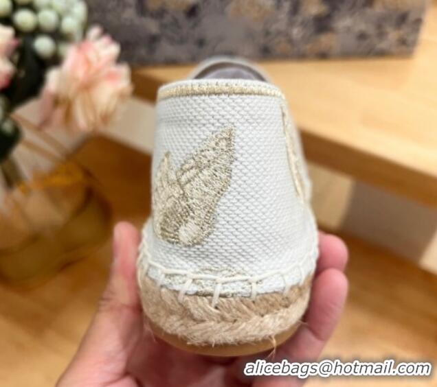 Perfect Dior Granville Espadrilles Flat in White Cotton Embroidered with Butterfly Motif 702064