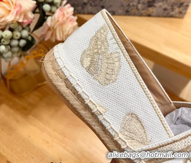 Perfect Dior Granville Espadrilles Flat in White Cotton Embroidered with Butterfly Motif 702064