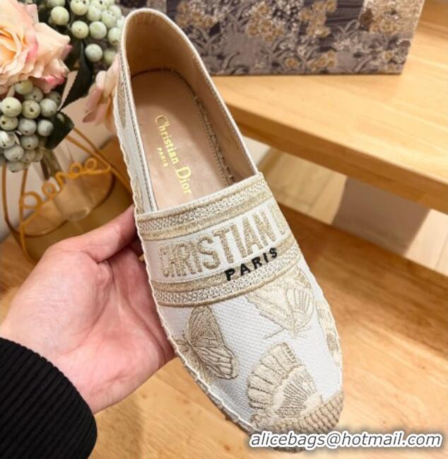 Perfect Dior Granville Espadrilles Flat in White Cotton Embroidered with Butterfly Motif 702064