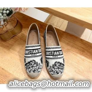 Most Popular Dior Granville Espadrilles Flat in Cotton Embroidered with White and Black Toile de Jouy Sauvage Motif 7020