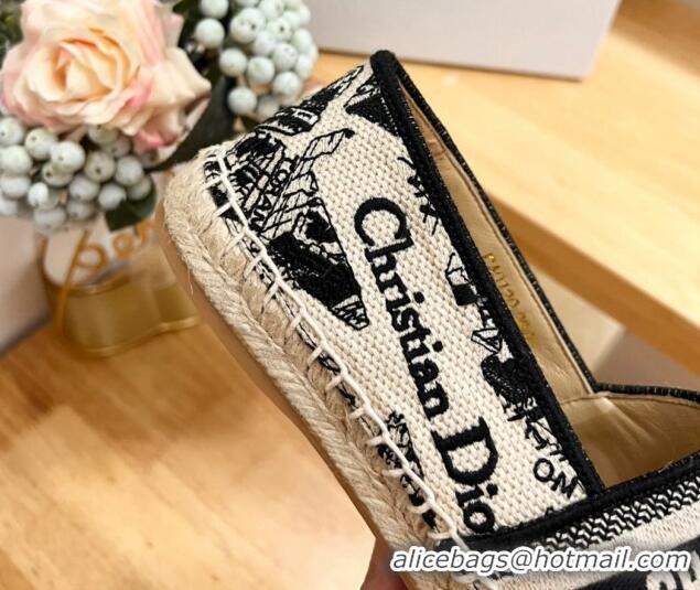 Best Price Dior Granville Espadrilles Flat in White and Navy Blue Cotton Embroidered with Plan de Paris Motif 702068