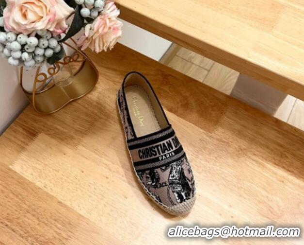 Duplicate Dior Granville Espadrilles Flat in Beige and Black Cotton Embroidered with Plan de Paris Motif 702067