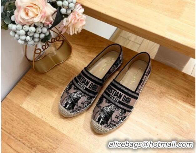 Duplicate Dior Granville Espadrilles Flat in Beige and Black Cotton Embroidered with Plan de Paris Motif 702067