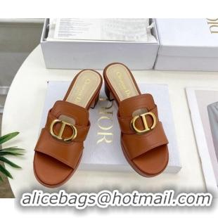 Pretty Style Dior 30 Montaigne Platform Slides Sandal 7cm in Calfskin Brown 702069