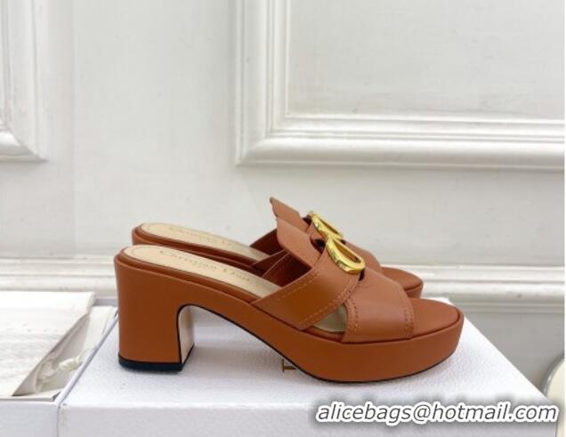 Pretty Style Dior 30 Montaigne Platform Slides Sandal 7cm in Calfskin Brown 702069