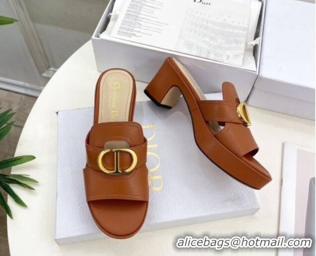 Pretty Style Dior 30 Montaigne Platform Slides Sandal 7cm in Calfskin Brown 702069