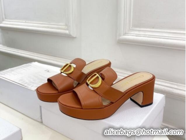 Pretty Style Dior 30 Montaigne Platform Slides Sandal 7cm in Calfskin Brown 702069