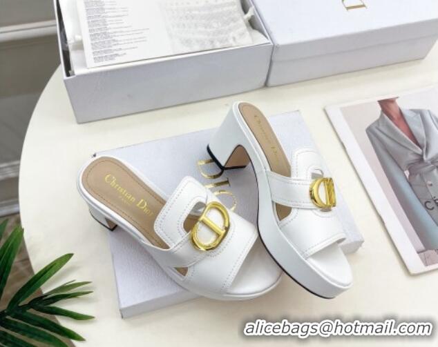 Grade Quality Dior 30 Montaigne Platform Slides Sandal 7cm in Calfskin White 702070