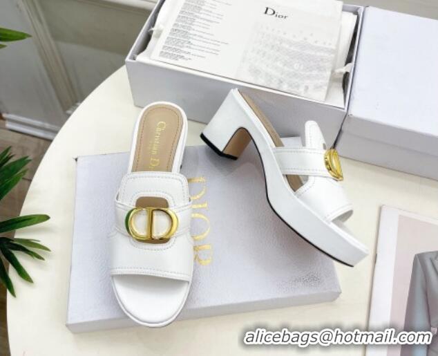 Grade Quality Dior 30 Montaigne Platform Slides Sandal 7cm in Calfskin White 702070