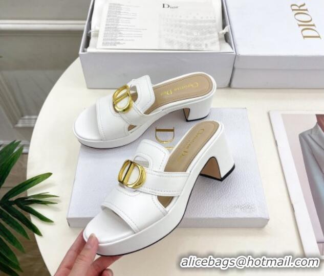 Grade Quality Dior 30 Montaigne Platform Slides Sandal 7cm in Calfskin White 702070