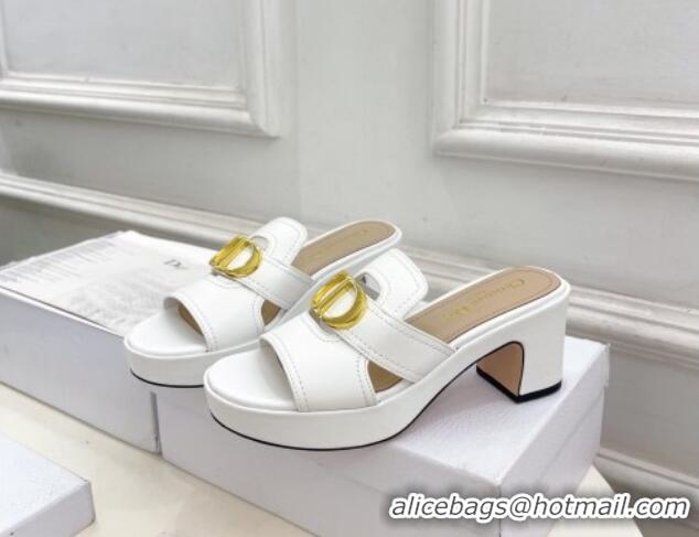 Grade Quality Dior 30 Montaigne Platform Slides Sandal 7cm in Calfskin White 702070