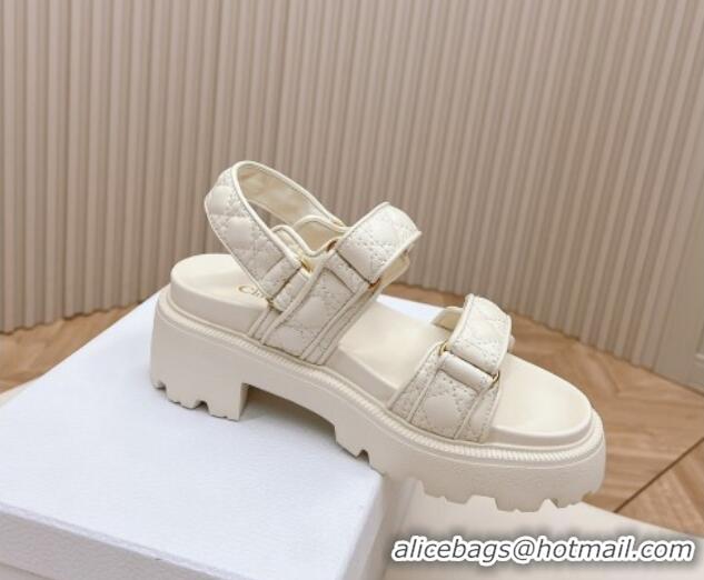 Low Cost Dior Dioract Platform Sandals 5.5cm in Quilted Cannage Calfskin White 702083