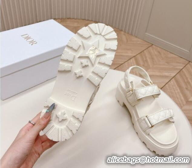 Low Cost Dior Dioract Platform Sandals 5.5cm in Quilted Cannage Calfskin White 702083