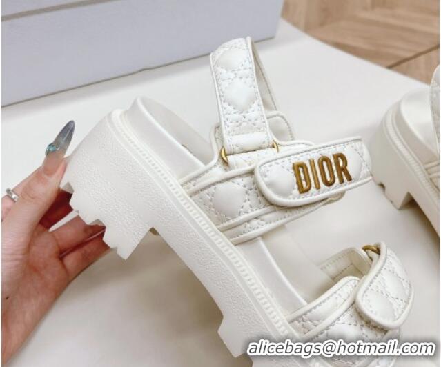 Low Cost Dior Dioract Platform Sandals 5.5cm in Quilted Cannage Calfskin White 702083