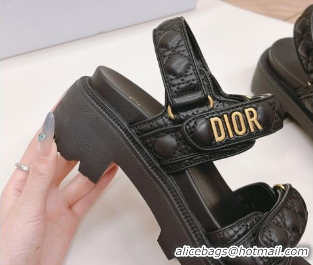 Unique Discount Dior Dioract Platform Sandals 5.5cm in Quilted Cannage Calfskin Black 702085