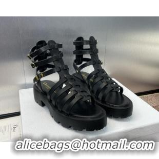 Fashion Dior Bay Platform Sandals 4.5cm with Buckle Strap in Black Calfskin 702086