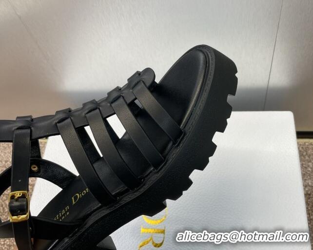 Fashion Dior Bay Platform Sandals 4.5cm with Buckle Strap in Black Calfskin 702086