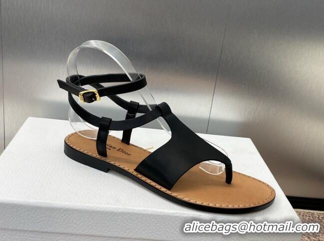 Lower Price Dior Dioriviera Dior Sun Thong Sandal in Black Calfskin 71704