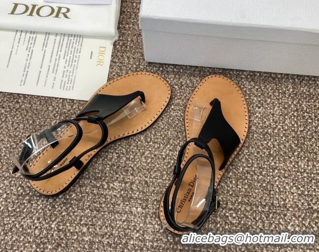 Lower Price Dior Dioriviera Dior Sun Thong Sandal in Black Calfskin 71704