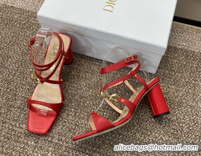 Sumptuous Dior C'est Dior Heeled Sandal in Calfskin 8cm Heel Red 71708