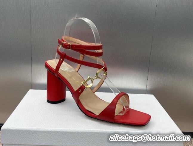 Sumptuous Dior C'est Dior Heeled Sandal in Calfskin 8cm Heel Red 71708