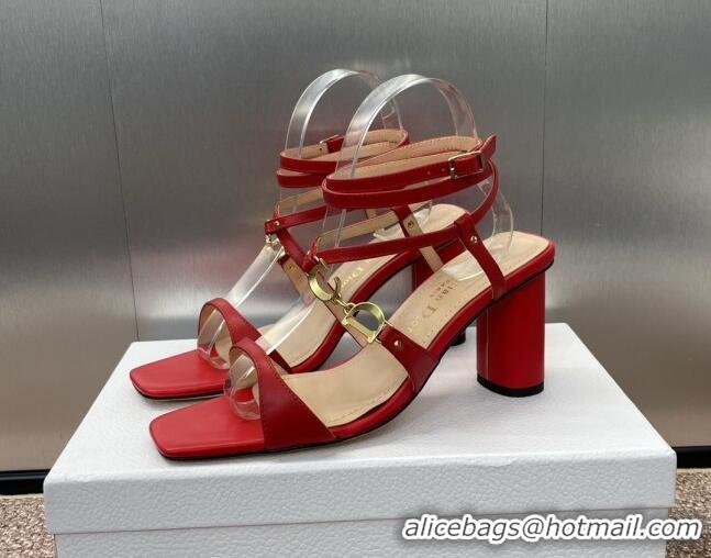 Sumptuous Dior C'est Dior Heeled Sandal in Calfskin 8cm Heel Red 71708