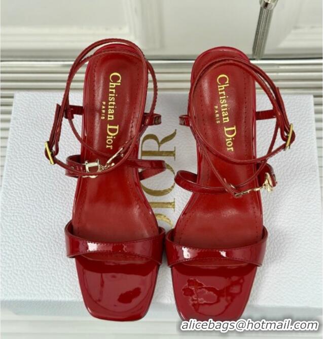 Big Discount Dior C'est Dior Heeled Sandal in Patent Calfskin 8cm Heel Red 71713