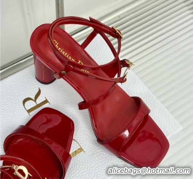 Big Discount Dior C'est Dior Heeled Sandal in Patent Calfskin 8cm Heel Red 71713