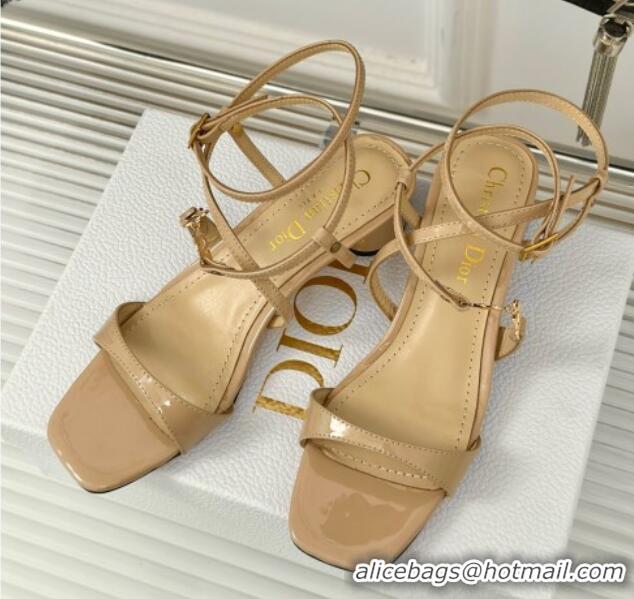 Charming Dior C'est Dior Heeled Sandal in Patent Calfskin 5cm Heel Beige 71715