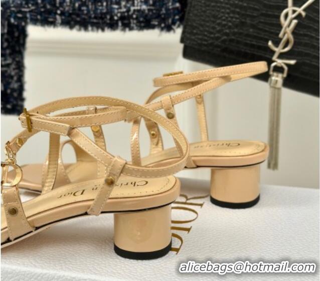 Charming Dior C'est Dior Heeled Sandal in Patent Calfskin 5cm Heel Beige 71715