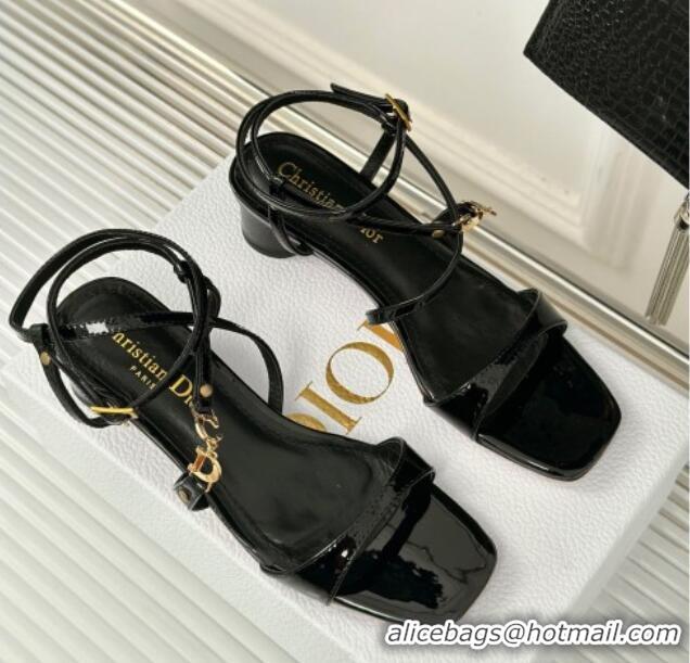 Grade Dior C'est Dior Heeled Sandal in Patent Calfskin 5cm Heel Black 71717