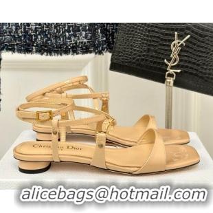 Fashion Dior C'est Dior Low Heeled Sandal in Patent Calfskin 1cm Heel Beige 071718