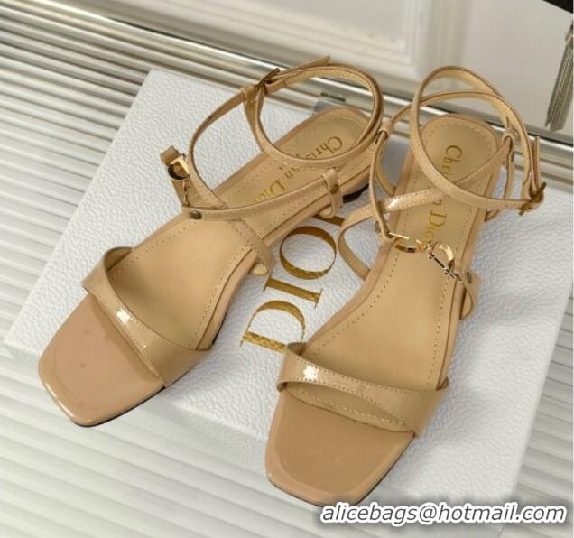 Fashion Dior C'est Dior Low Heeled Sandal in Patent Calfskin 1cm Heel Beige 071718