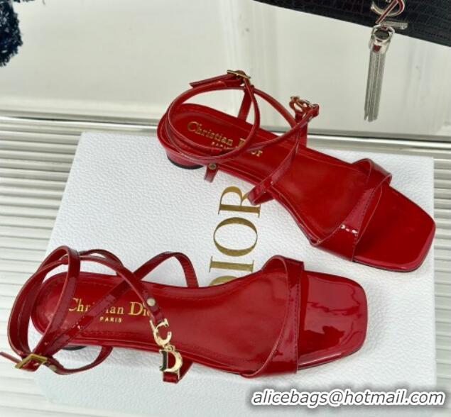 Durable Dior C'est Dior Low Heeled Sandal in Patent Calfskin 1cm Heel Red 071719