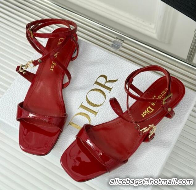 Durable Dior C'est Dior Low Heeled Sandal in Patent Calfskin 1cm Heel Red 071719