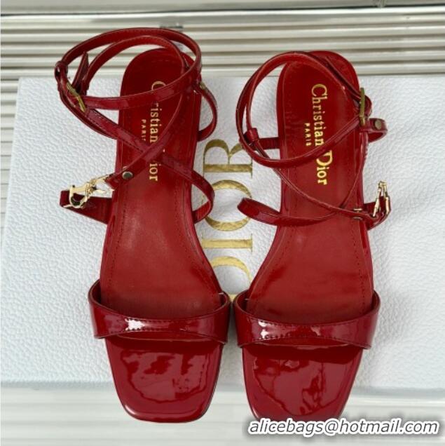 Durable Dior C'est Dior Low Heeled Sandal in Patent Calfskin 1cm Heel Red 071719