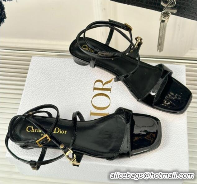 Classic Hot Dior C'est Dior Low Heeled Sandal in Patent Calfskin 1cm Heel Black 071720