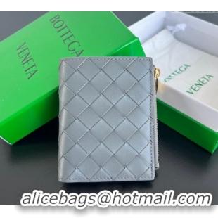 Hot Sell Cheap Bottega Veneta Intrecciato Leather Small Bi-Fold Wallet 742330 Thunder Grey 2024