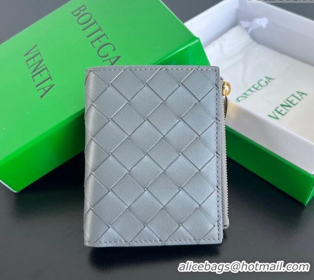 Hot Sell Cheap Bottega Veneta Intrecciato Leather Small Bi-Fold Wallet 742330 Thunder Grey 2024