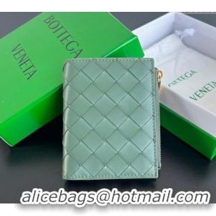 Super Quality Bottega Veneta Intrecciato Leather Small Bi-Fold Wallet 742330 Aloe Green 2024