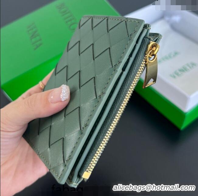 Super Quality Bottega Veneta Intrecciato Leather Small Bi-Fold Wallet 742330 Aloe Green 2024